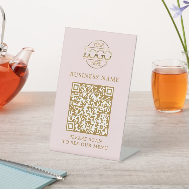 Simple Business Logo QR Code Menu Contactless Pedestal Sign (In SItu)