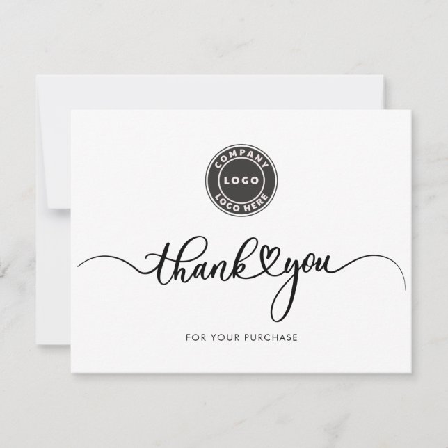 Simple Business Logo Script Thank You Card (Front)
