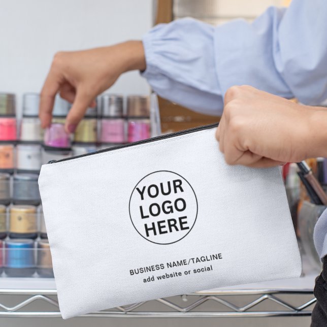Simple Business Logo & Text Promotional White  Accessory Pouch (Creator Uploaded)