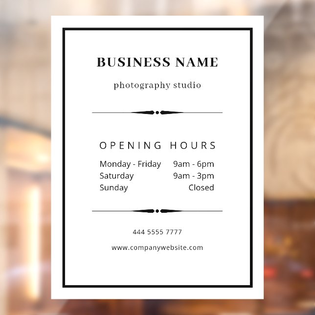 Simple Business Office Black White Opening Hours Window Cling (Sheet 2)