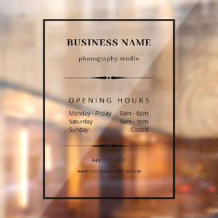 Simple Business Office Black with Opening Hours Window Cling