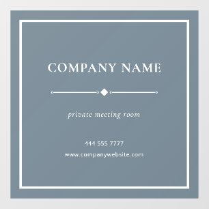 Simple Business Office Name White on Dusty Blue Window Cling