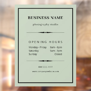 Simple Business Office Sage Green Opening Hours Window Cling
