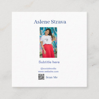 simple business photo QR social website name purpl Calling Card