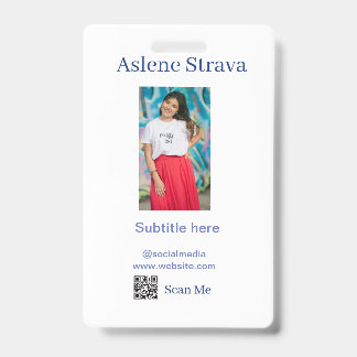simple business photo QR social website name purpl ID Badge