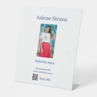 simple business photo QR social website name purpl Pedestal Sign