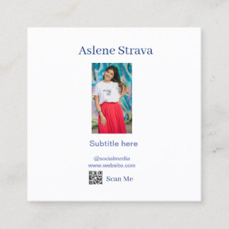 simple business photo QR social website name purpl Square Business Card