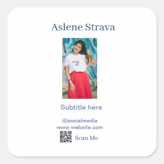 simple business photo QR social website name purpl Square Sticker