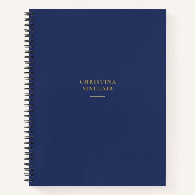 Simple Business Professional Navy Blue Gold Spiral Notebook (Front)
