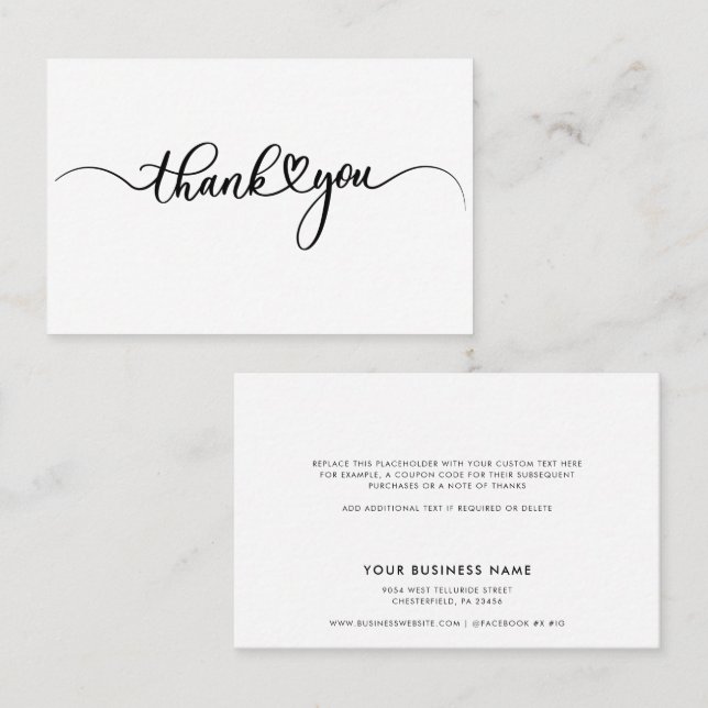 Simple Business Script Thank You Business Card (Front/Back)