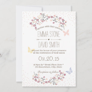 Simple Butterfly & Flowers Spring Wedding Invitation
