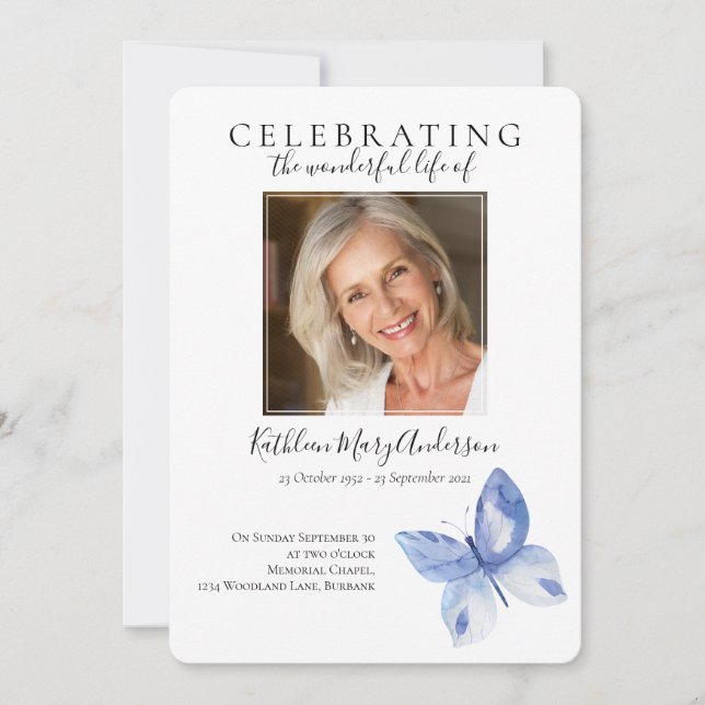 Simple Butterfly Funeral Invitation (Front)