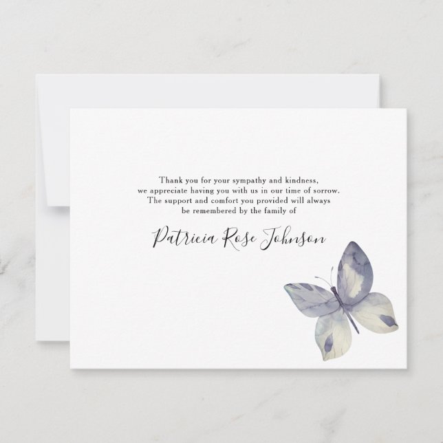 Simple Butterfly Funeral Memorial Thank You (Front)