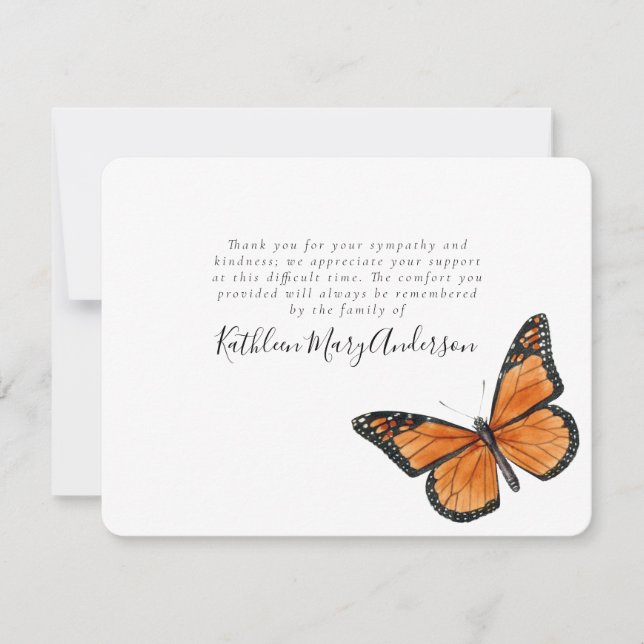 Simple Butterfly Funeral Thank You Card (Front)