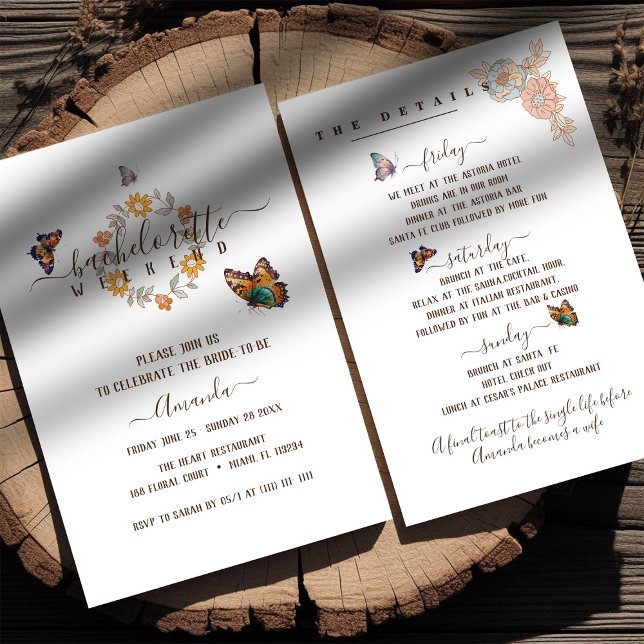 Simple Butterfly Groovy Art Bachelorette Weekend Invitation (Creator Uploaded)