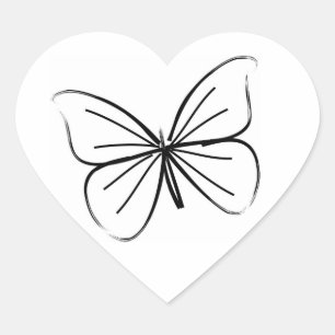Simple Butterfly Line Drawing Wedding Hearts Heart Sticker