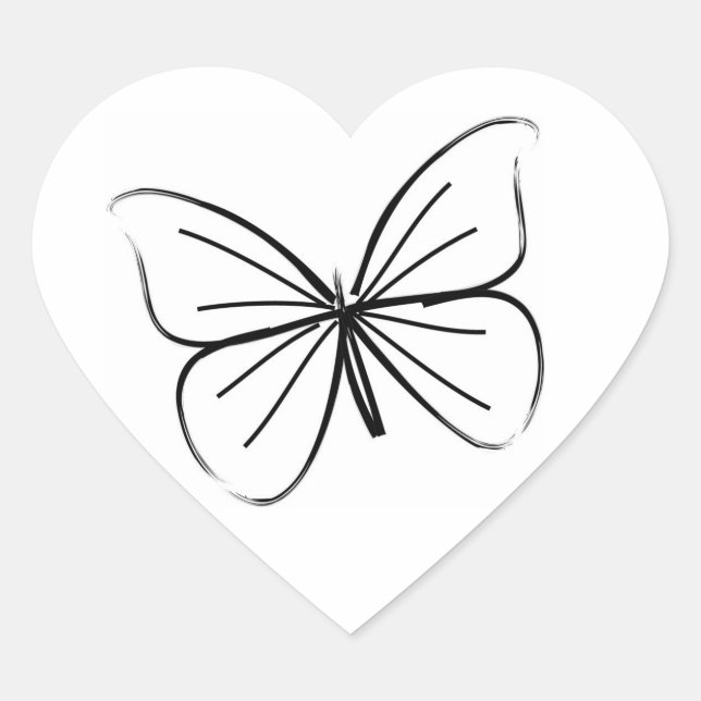 Simple Butterfly Line Drawing Wedding Hearts Heart Sticker (Front)