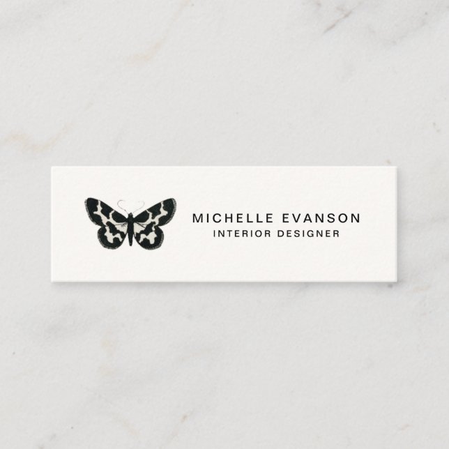 Simple Butterfly Logo Minimalist Black White Mini Business Card (Front)