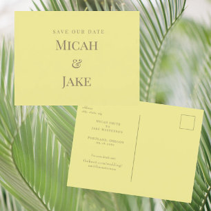 Simple Buttery Yellow Wedding Save our Date Postcard