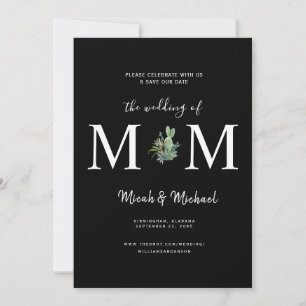 Simple Cactus Monogram Black Save the Date Invita Invitation