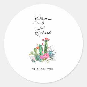 Simple Cactus Wedding Custom Thank You Classic Round Sticker