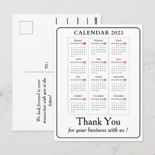 Simple Calendar 2023 Custom Business Thank You Postcard