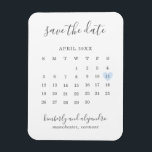 Simple Calendar Pastel Blue Heart Save the Date Magnet<br><div class="desc">Modern save the date magnet featuring a simple calendar in soft grey with the words, "Save the Date" and your names in an elegant handwriting font and a pastel blue heart surrounding your date, over a white background. DESIGN TIP: For a column that does not have a date in the...</div>
