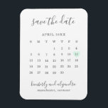 Simple Calendar Pastel Green Heart Save the Date Magnet<br><div class="desc">Modern save the date magnet featuring a simple calendar in soft grey with the words, "Save the Date" and your names in an elegant handwriting font and a pastel mint green heart surrounding your date, over a white background. DESIGN TIP: For a column that does not have a date in...</div>