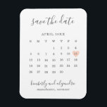 Simple Calendar Pastel Peach Heart Save the Date Magnet<br><div class="desc">Modern save the date magnet featuring a simple calendar in soft grey with the words, "Save the Date" and your names in an elegant handwriting font and a pastel peach heart surrounding your date, over a white background. DESIGN TIP: For a column that does not have a date in the...</div>