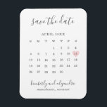 Simple Calendar Pastel Pink Heart Save the Date Magnet<br><div class="desc">Modern save the date magnet featuring a simple calendar in soft grey with the words, "Save the Date" and your names in an elegant handwriting font and a pastel pink heart surrounding your date, over a white background. DESIGN TIP: For a column that does not have a date in the...</div>