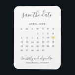 Simple Calendar Pastel Yellow Heart Save the Date Magnet<br><div class="desc">Modern save the date magnet featuring a simple calendar in soft grey with the words, "Save the Date" and your names in an elegant handwriting font and a pastel yellow heart surrounding your date, over a white background. DESIGN TIP: For a column that does not have a date in the...</div>