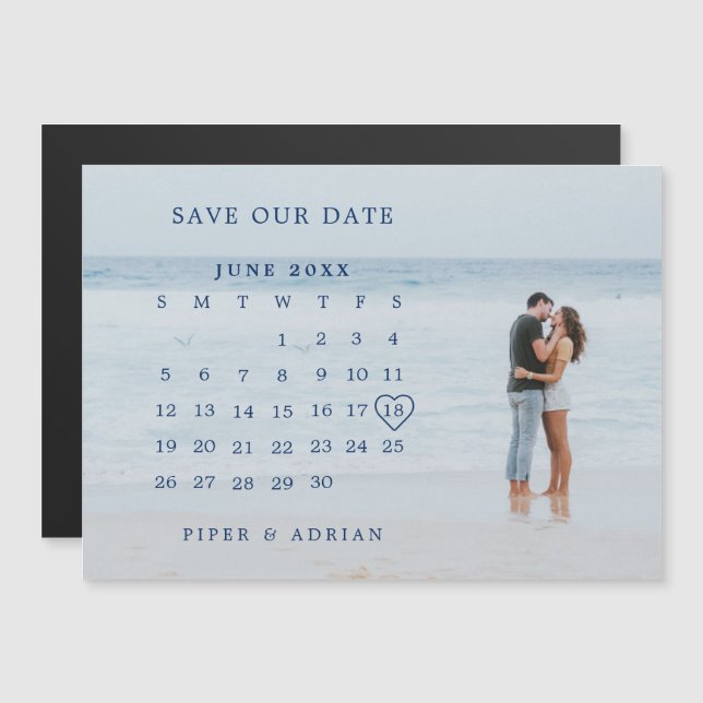 Simple Calendar Photo Overlay Save the Date Magnetic Invitation (Front/Back)