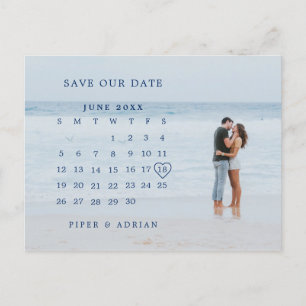 Simple Calendar Photo Wedding Save the Date Announcement Postcard