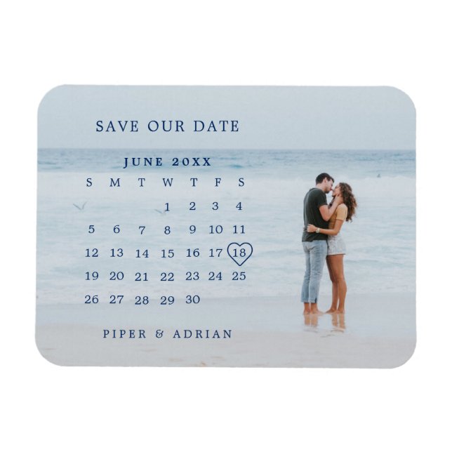 Simple Calendar Photo Wedding Save the Date Magnet (Horizontal)