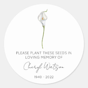 Simple Calla lily Memorial Seed Packet Classic Round Sticker