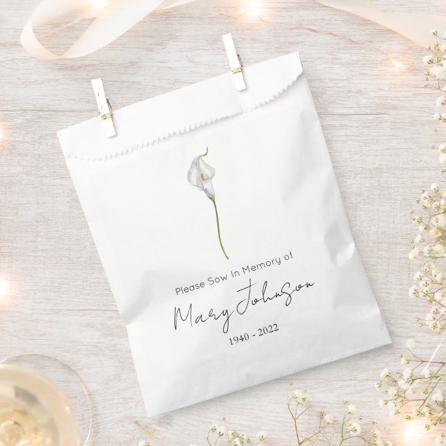Simple Calla lily Seed packet Funeral  Favour Bags (Clipped)