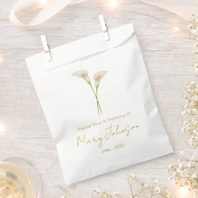 Simple Calla lily Seed packet Funeral  Favour Bags (Clipped)