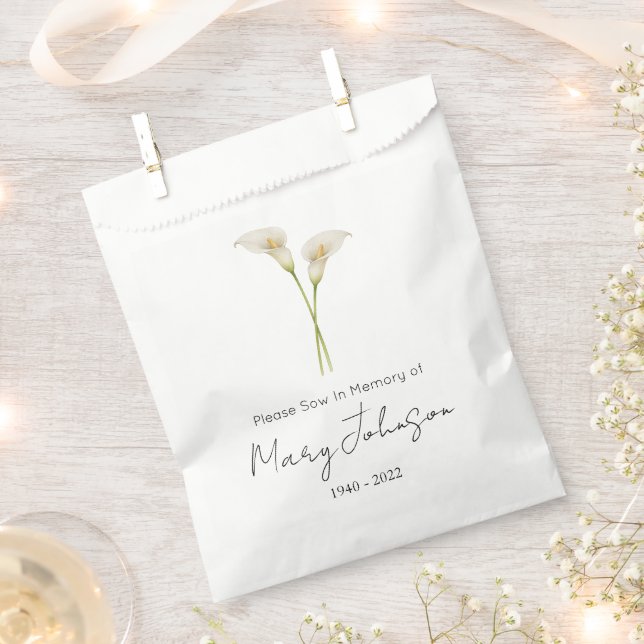 Simple Calla lily Seed packet Funeral  Favour Bags (Clipped)