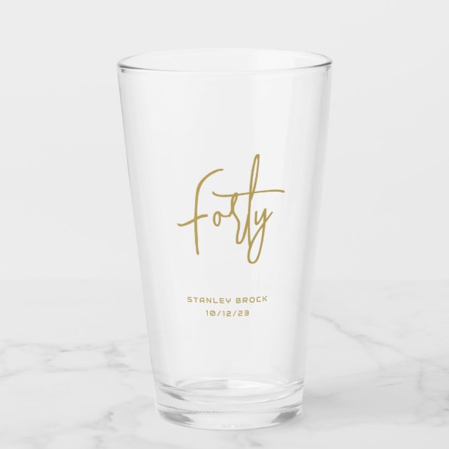 Simple Calligraphic Gold 40th Birthday Glass (Front)