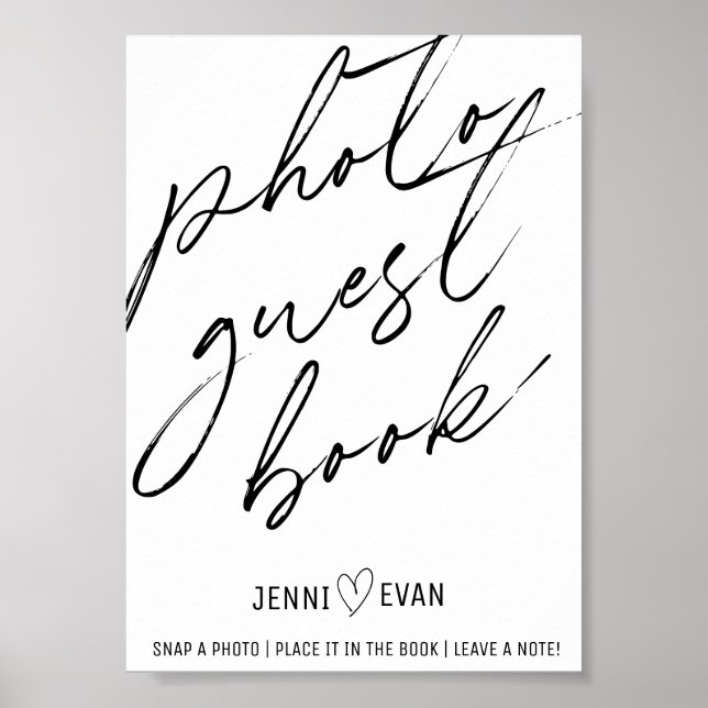 Simple Calligraphic Photo Guest Book Wedding Sign (Front)