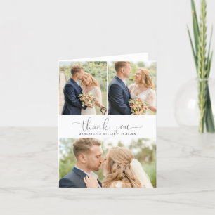 Simple Calligraphy 3 Photo Collage Thank You Card