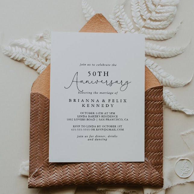 Simple Calligraphy 50th Wedding Anniversary  Invitation (Creator Uploaded)