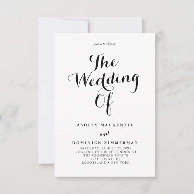Simple Calligraphy All In One Wedding Invitation (Front)