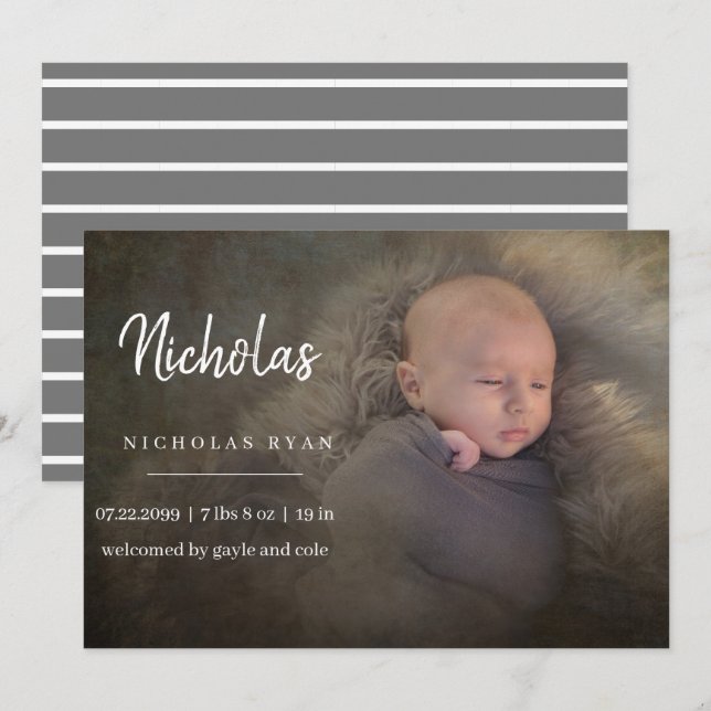 Simple Calligraphy Baby Announcement (Front/Back)
