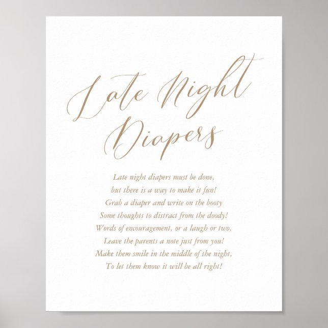 Simple Calligraphy Baby Shower Late Night Diapers  Poster (Front)
