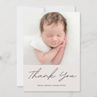 Simple Calligraphy Baby Shower Photo Thank You Card