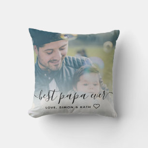 Simple Calligraphy Best Papa Ever Photo Cushion