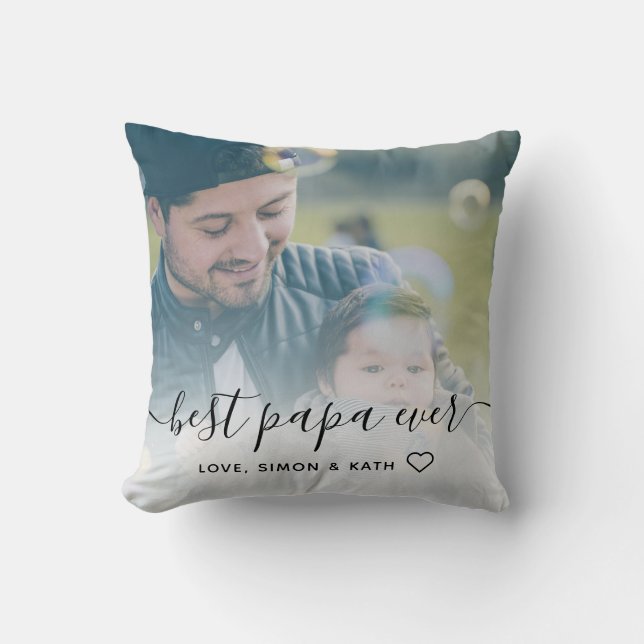 Simple Calligraphy Best Papa Ever Photo Cushion (Front)