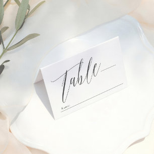 Simple Calligraphy Black & White Monogram Wedding Place Card