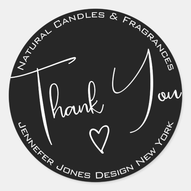 Simple Calligraphy Black & White Thank You Labels (Front)